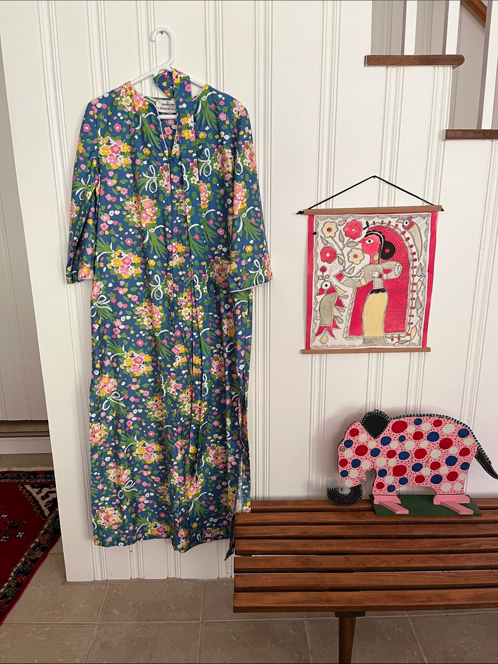 Vintage David Brown California Floral Bouquet Size SMALL Cotton Caftan Dress